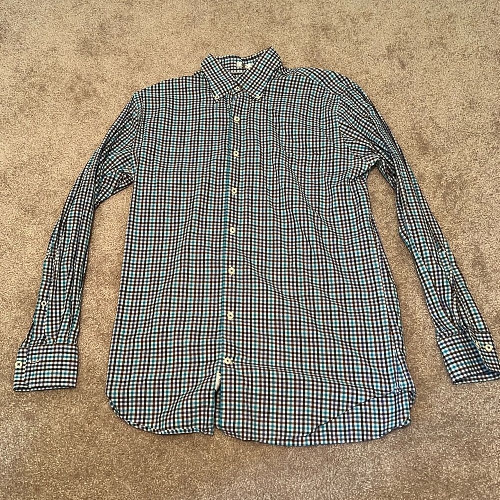 Peter Millar Button Down Shirt Medium Purple Black Teal Brown White